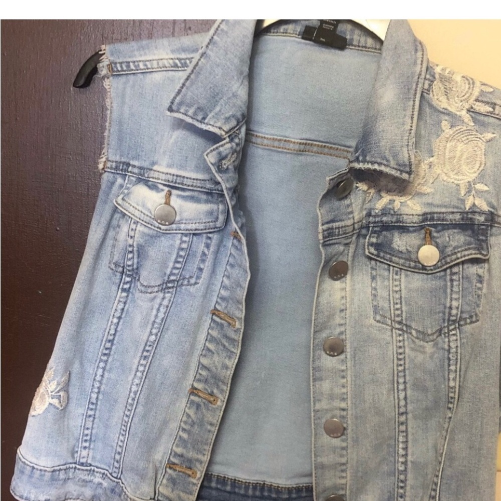 a.n.a Blue Denim Vest with Distressed Look